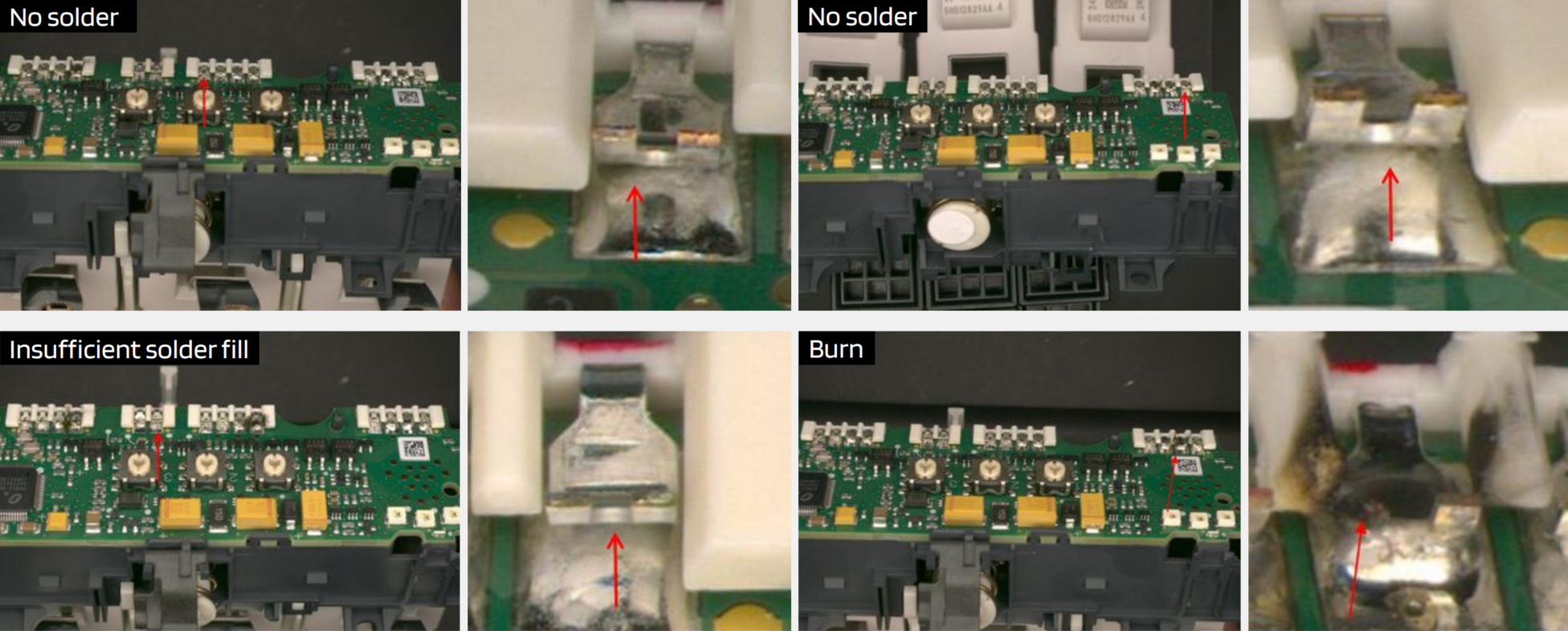 UnitX AI identifies critical connection failures like missing solder and heat damage.