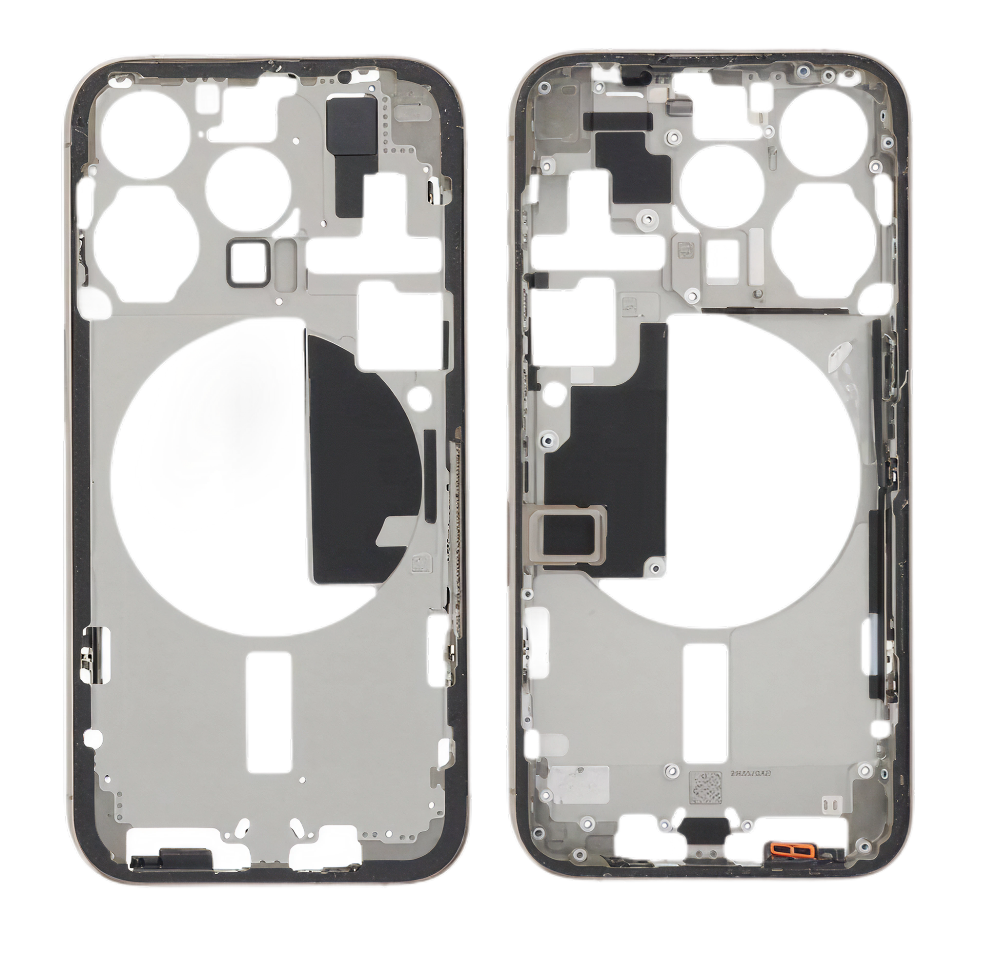The mid-frame requires inspection of curved edges and the Type-C port to ensure smooth assembly.