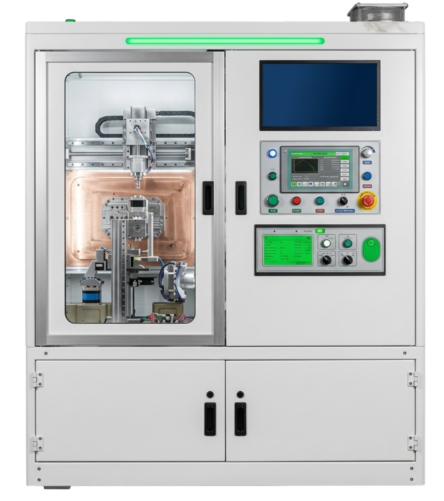 UnitX’s enclosed station performs 100% inspection of all six faces of the box.
