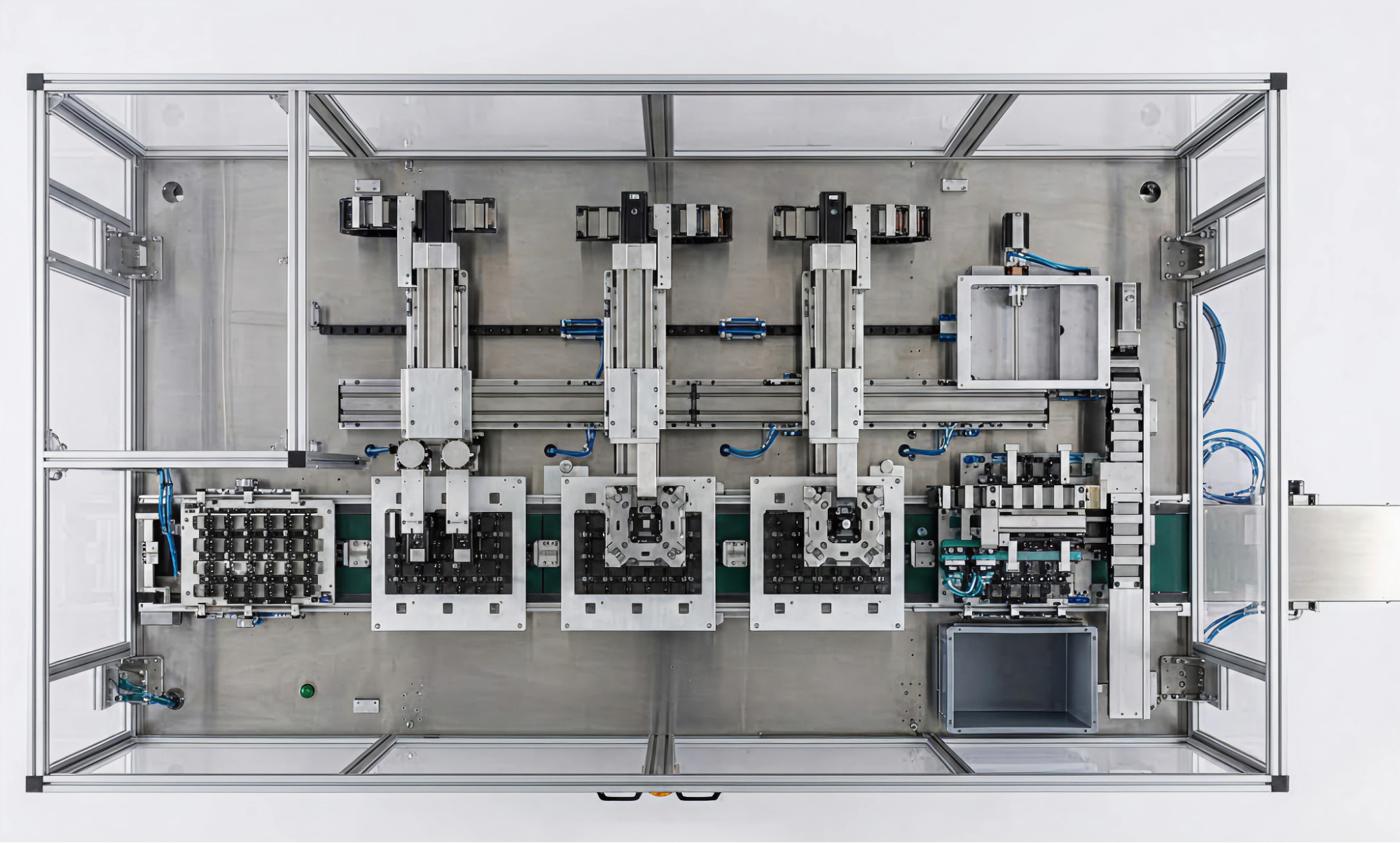 UnitX’s automated line integrates barcode scanning, precision positioning, and AI vision stations.