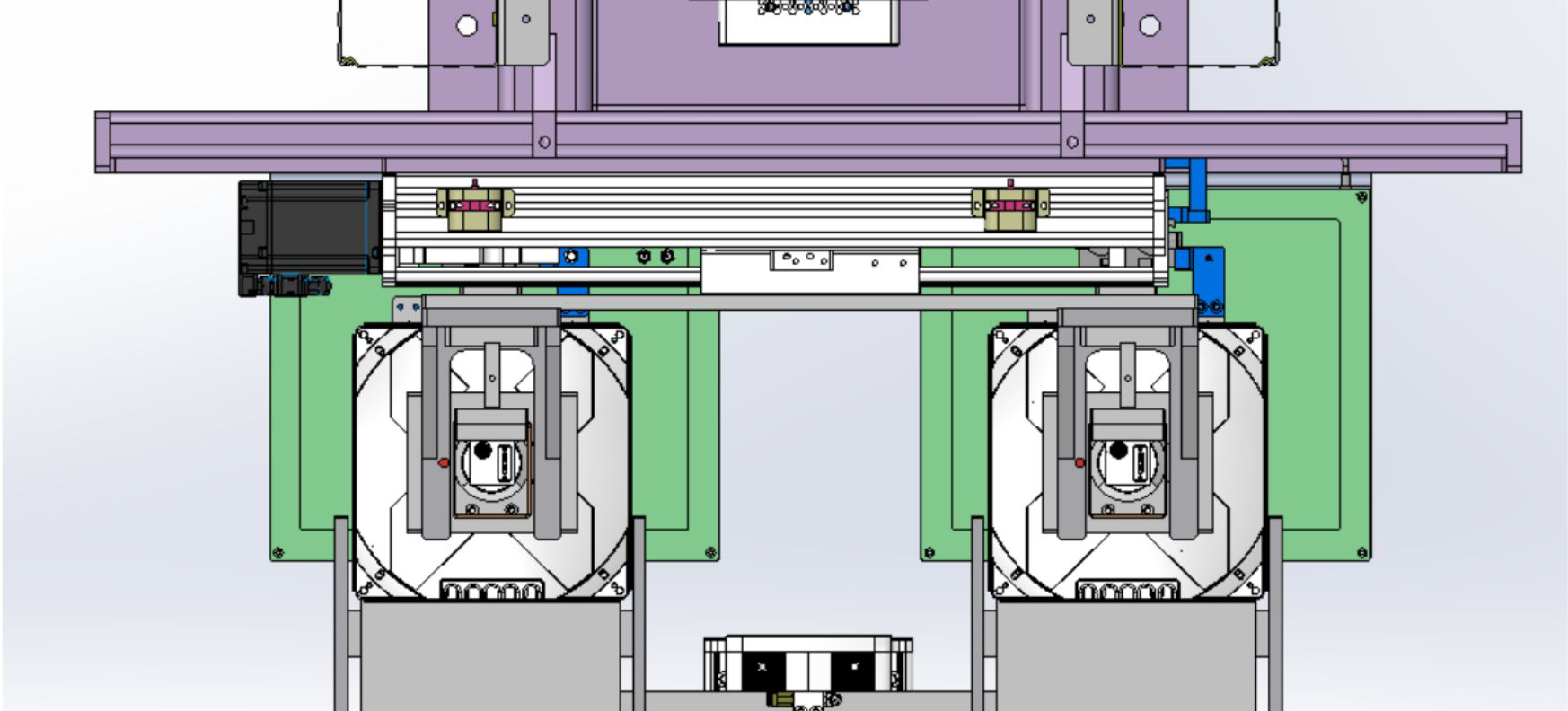 Dual OptiX heads mounted on a shared high-precision motion axis, inspecting two cells simultaneously per cycle.