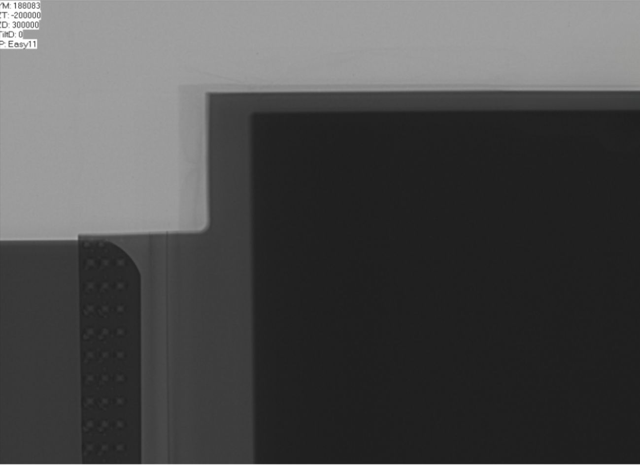 X-ray image of battery cell positive/negative tab area: internal defects invisible to surface cameras are clearly visible under X-ray imaging.