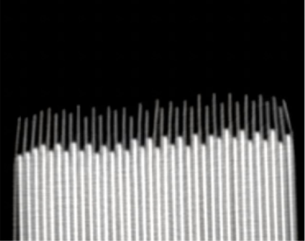 CT cross-section of battery cell electrode stack: each electrode tip must be precisely located to compute the cathode-anode overhang distance.