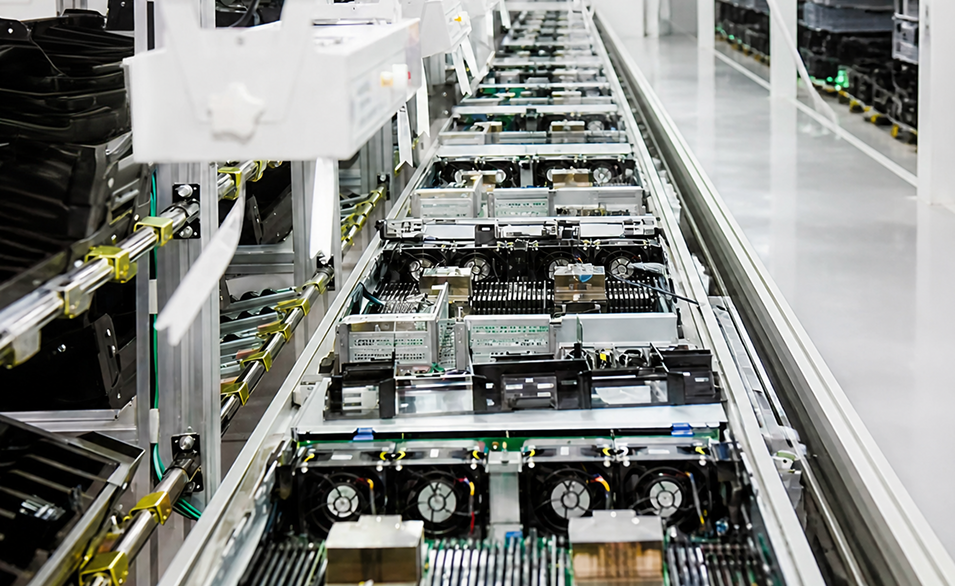 Consumer electronics assemblies moving through final inspection